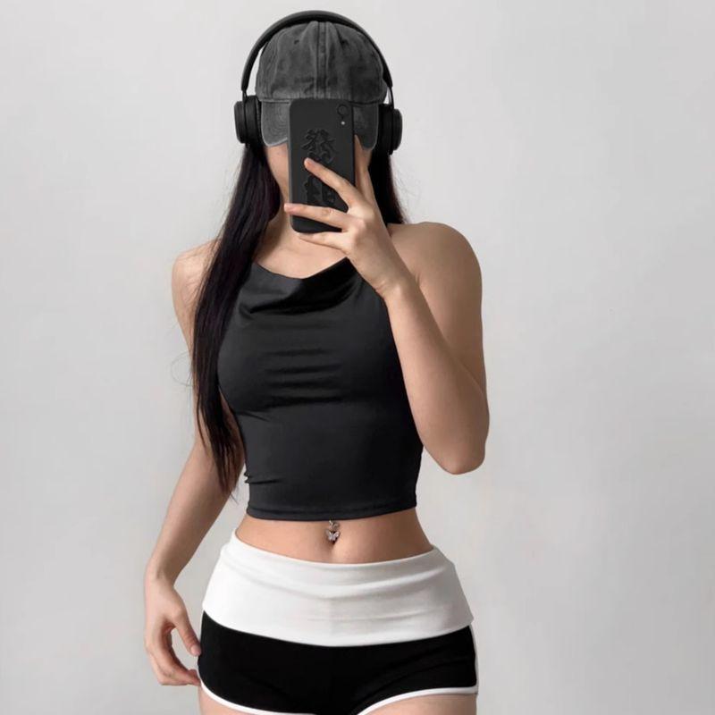 

Swing Collar Strap Sports Bra Slim-Fitting Suspenders Vest with Chest Pad Pilates Sports Breathable Yoga Workout Underwear Dark Night Black (Swing Collar) L