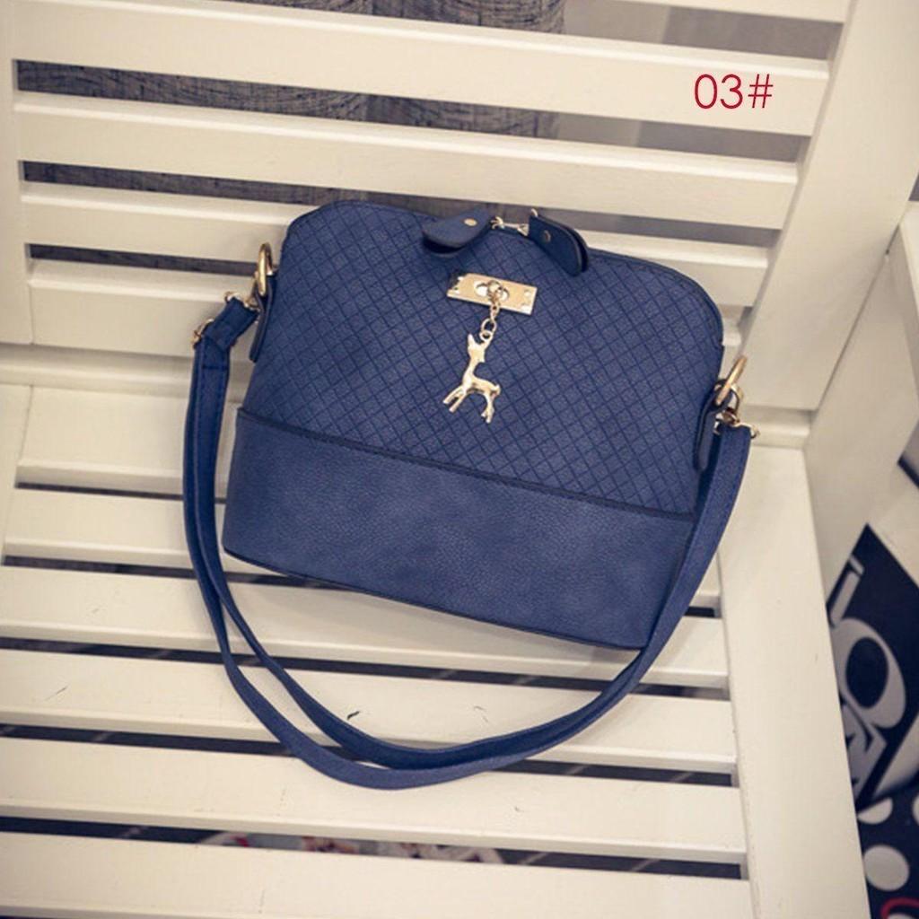 High-quality Pu Leather Square Grid Deer Pendant Shoulder Bag Messenger Tote For Women