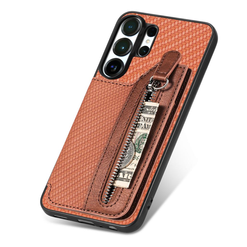 Portafoglio in Pelle con Cerniera Business Slot per Carte Custodia Telefono Per Samsung S25 Ultra S24 Plus S23 A17 A07 Cavalletto Copertura RFID