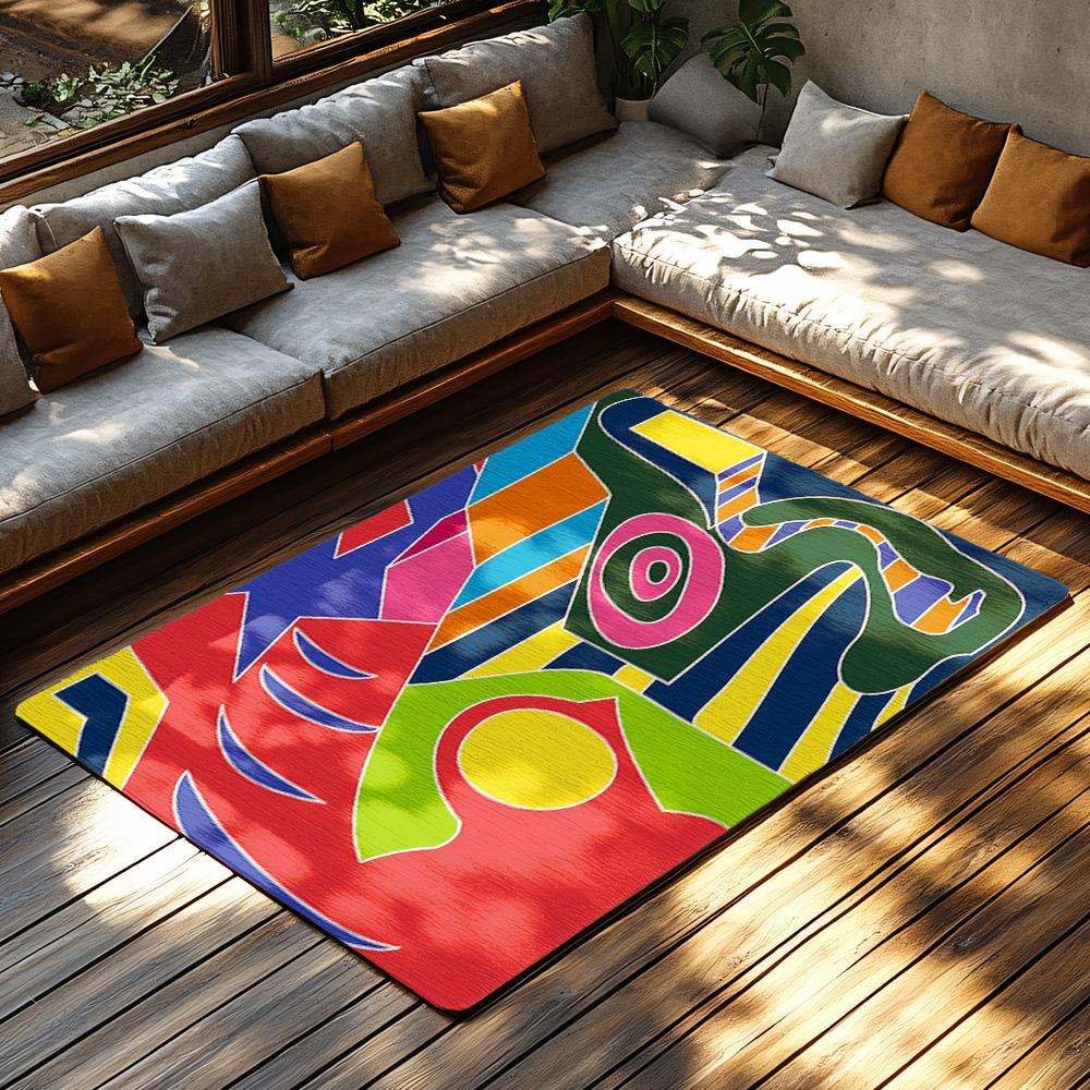 Unique Abstract Area Rug Modern Geometric Floor Mat Living Room Decor Home Accent Carpet Stylish Non-Slip Doormat