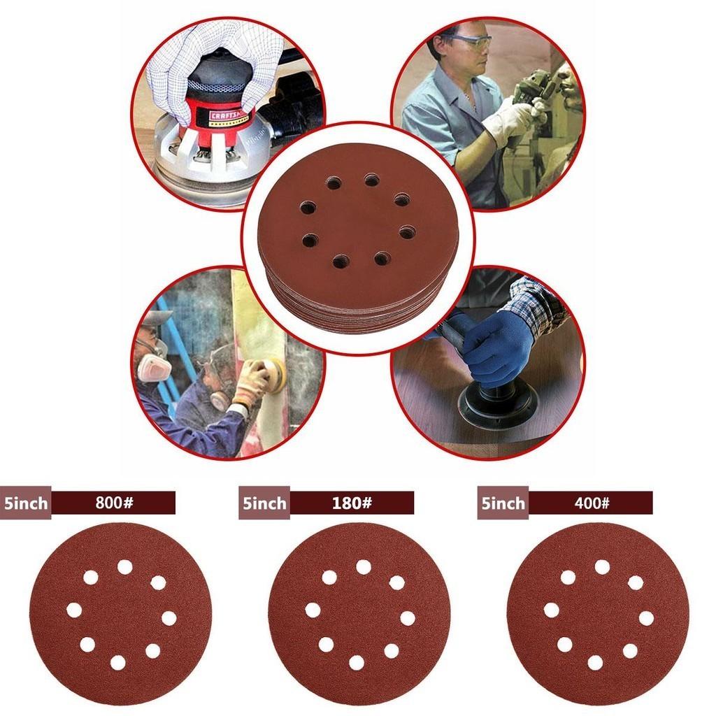 Versatile 5-inch 8-hole Sanding Discs For Wood And Metal High Wear-resisting