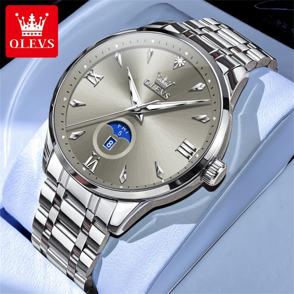 Classic Minimalist Dial Men's Watches Waterproof Week Calendar Genuine Quartz Wristwatch Stainless Steel Strap Watch