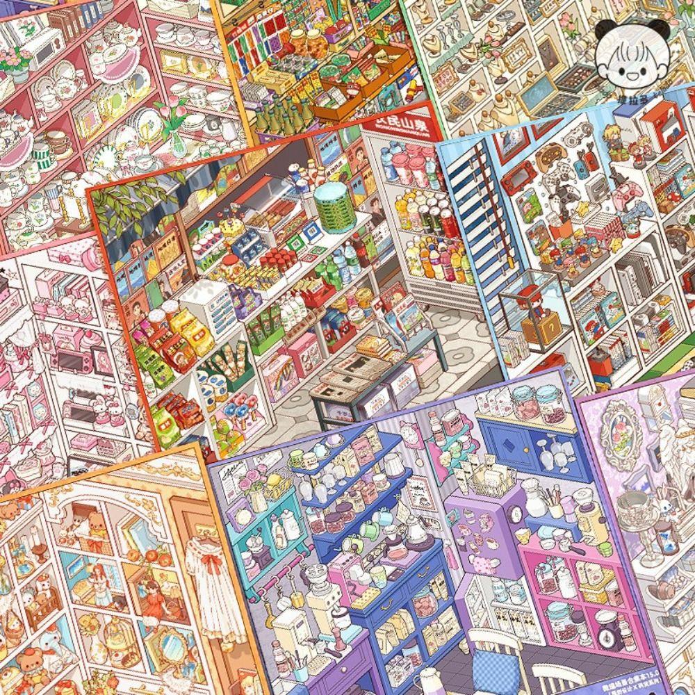 Layered Scene 3D Scenery Stickers Store Theme Stacking Sticker Book  Journaling