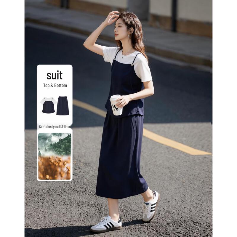 Demana Women s Linen Blend Faux Two-Piece Skirt Set XL