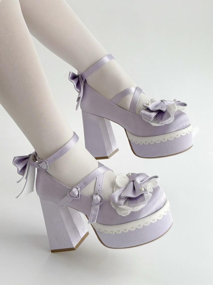 Ele Torr Söt Japansk Sle Lolita Knut Söt Blomma Högklackade Dams Tjock Klack Lolita Pumpses