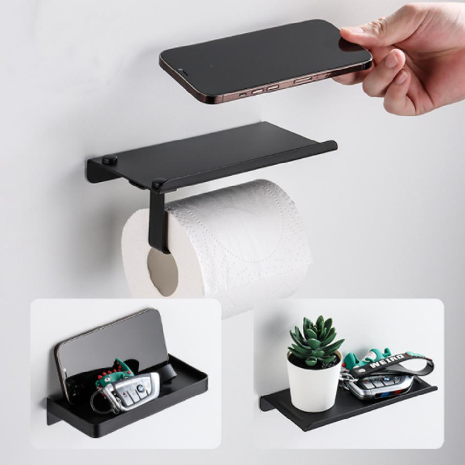 304 Stainless Steel Paper Holder Gold Black White Brushed Toilet Paper Roll Rack with Phone Shelf Bathroom Kitchen Free Punch