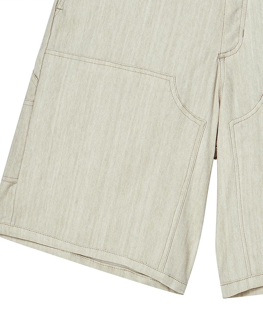 BEYOND CLOSET [Collection Line] Coated Texture Detail Carpenter Pants Beige