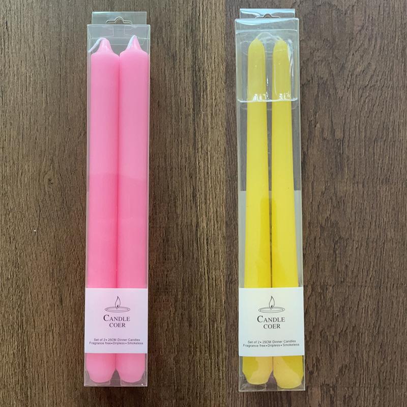 4 Pieces/box Straight Candles 2.2*25cm Color Western Restaurant European Red and White Long Candles 2 Pieces