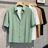 Men's Spring and Summer Lapel Solid Color Short-sleeved Loose Shirt Casual Comfortable Breathable Retro Drape Button Jacket