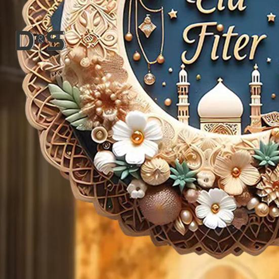Eid Mubarak Door Sign Moon Star 2D Acrylic Pendant Islamic Ramadan Decoration Door Hanging Sign for Ramadan Mubarak Eid Decorations