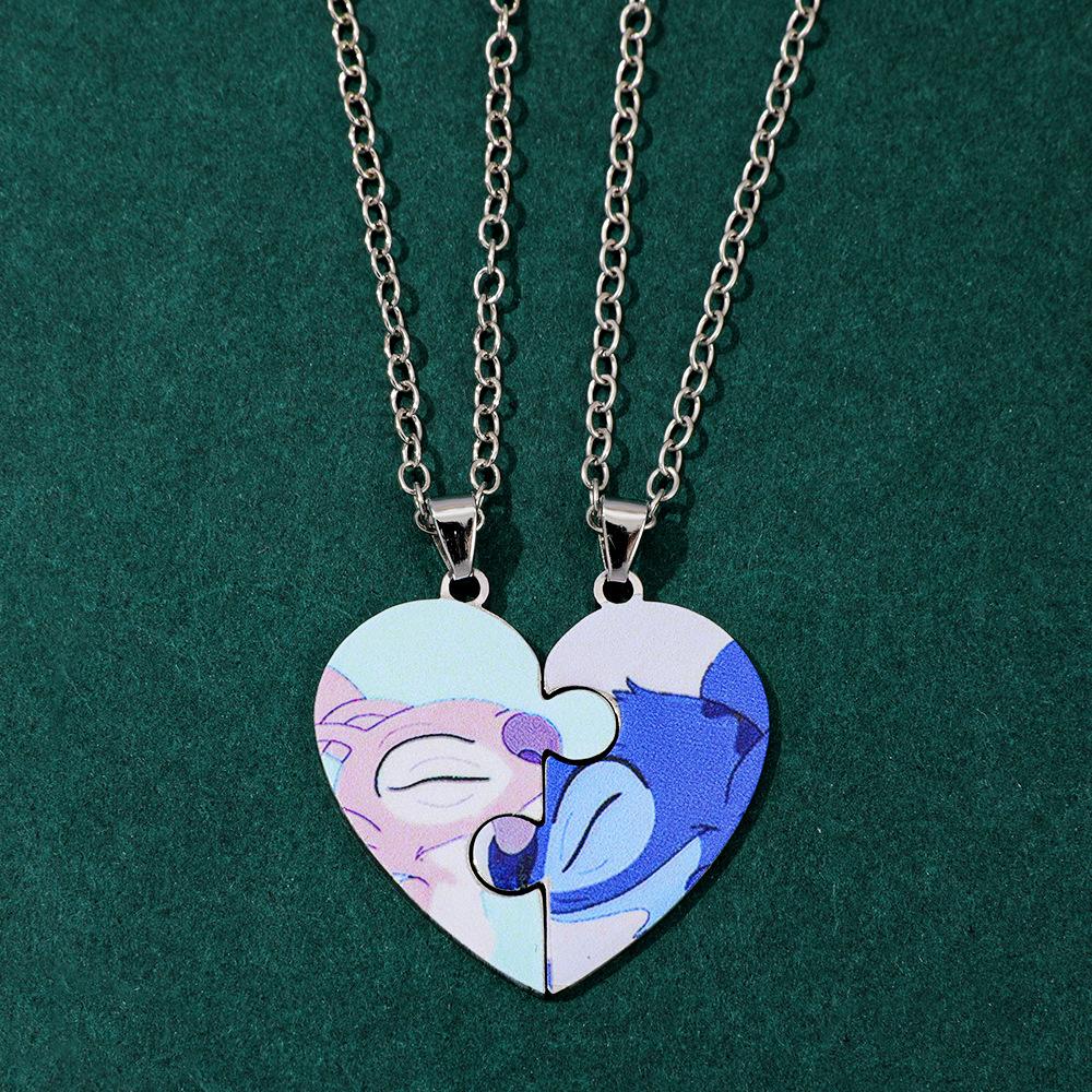 New Stitch Angel Pendant Love Splicing Couple Necklace Cartoon Heart Shape Pendant 60CM