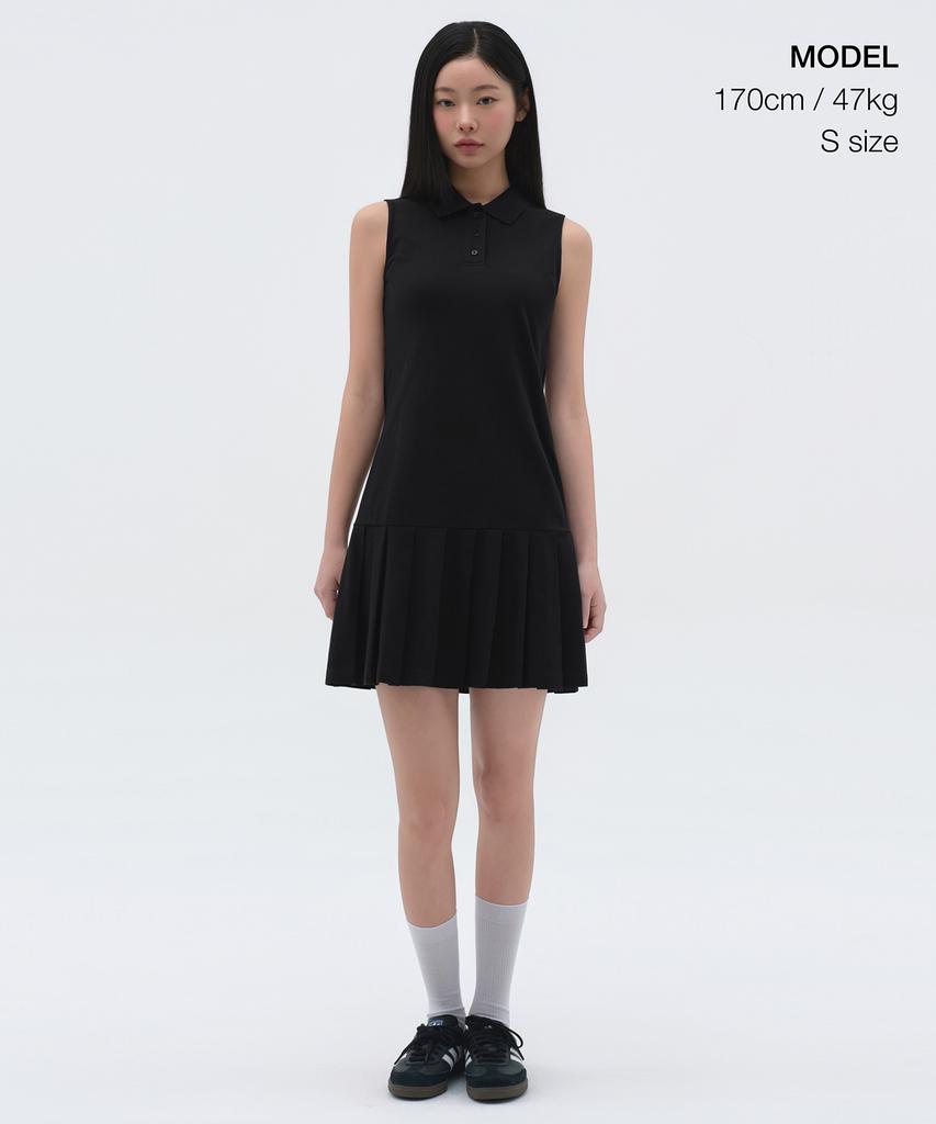 Musinsa Standard Woman [Cooltandard] Women'S Pleated Sleeveless Pique Polo Dress [Black]