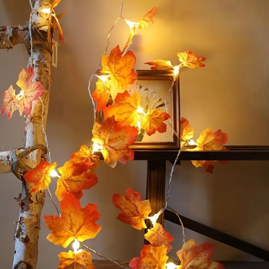Xiaomi 1pc LED Battery Powered Double Red Maple Leaf Halloween Fall String Light Good Gift Perfect For Home Bedroom Park Patio Decor