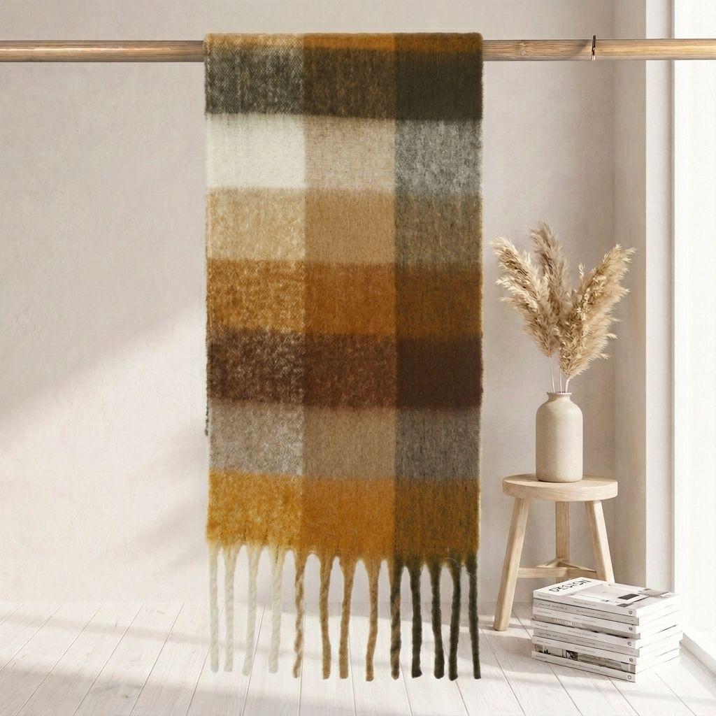| Imitation mohair plaid scarf | Autumn and winter warm AC grid | Support LOGO customization