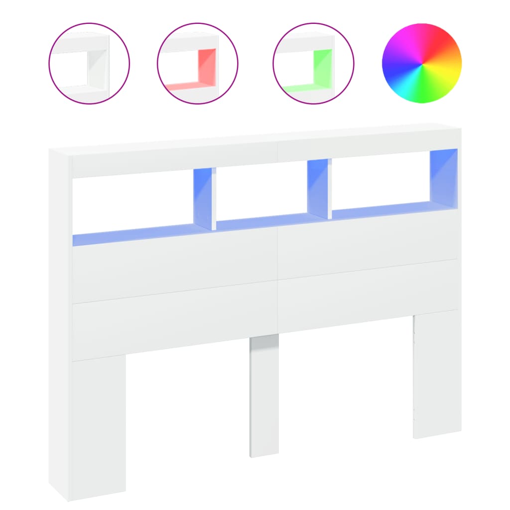 LED Headboard with Shelves White 140x17x102 cm