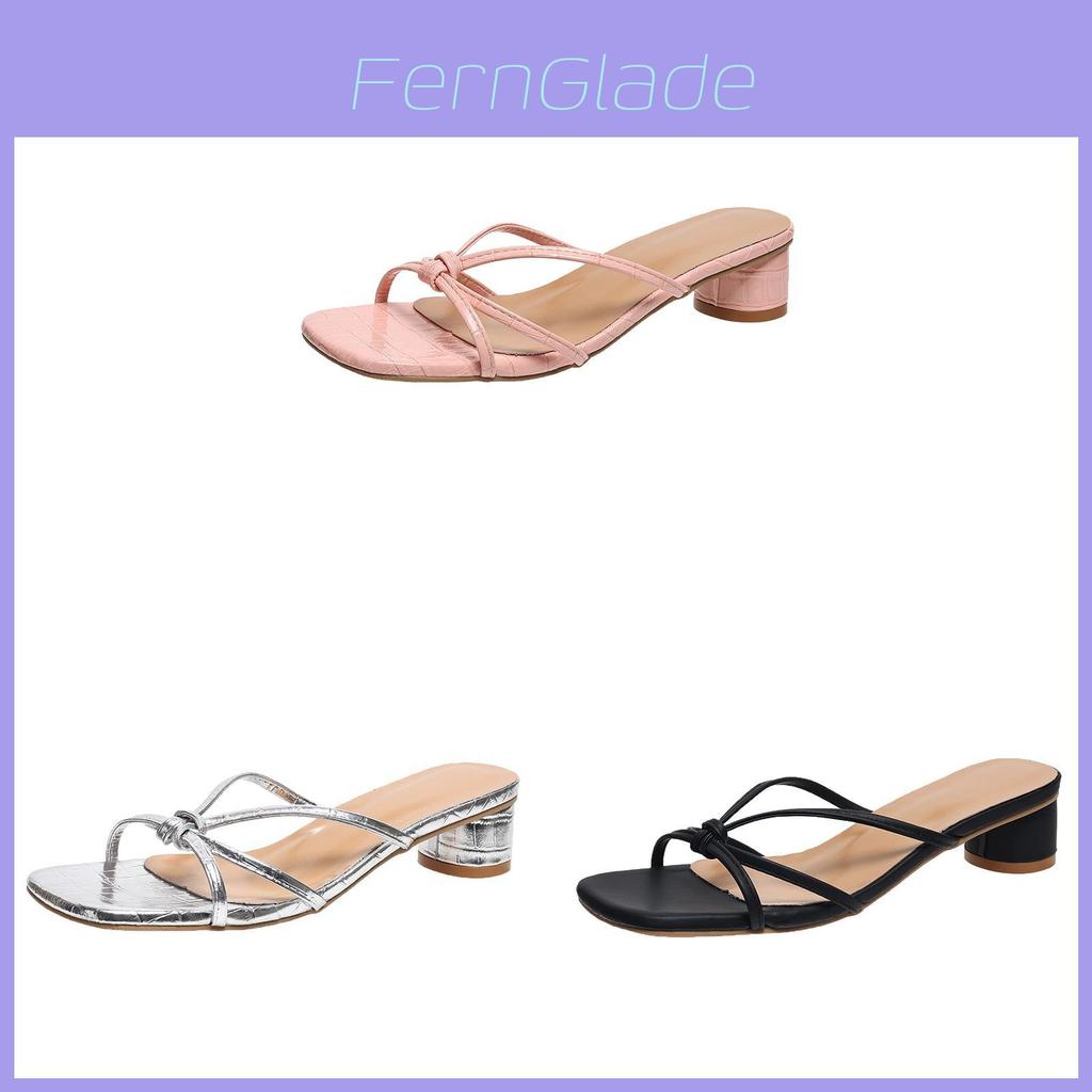 Low Heel Square Toe Slides With Pu Material For Summer Casual Wear
