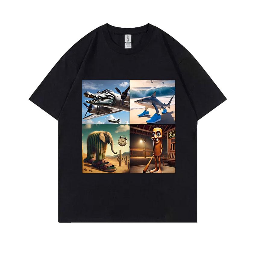 Hot Sale Italian Brainrot Funny Meme T Shirt Tralalero Tralala Tung Tung Tung Sahur Brr Brr Patapim Bombardiro Crocodilo T-shirt