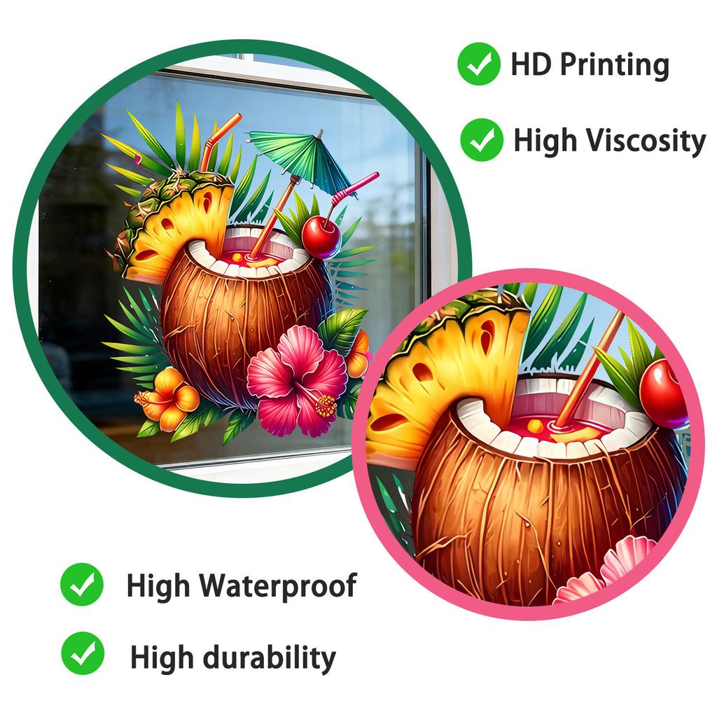 Creative Coconut Juice Pineapple Static Cling Window Sticker for Living Room Bedroom Glass Home Decor
