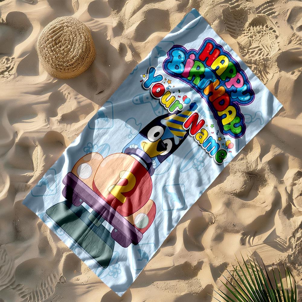 Bluey Personalized Name Beach Towel Super Soft Microfiber Quickdry Fabric Ideal for Travel Outdoor Swim Pool Yoga Surf Camping Hiking Gym Gift Holiday