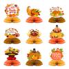 9 Pcs Fall Thanksgiving Honeycomb Decor Paper Pumpkin Maple Leaf Turkey Centerpiece 3D Honeycomb Standing Table Topper for Autumn Harvest Kitchen