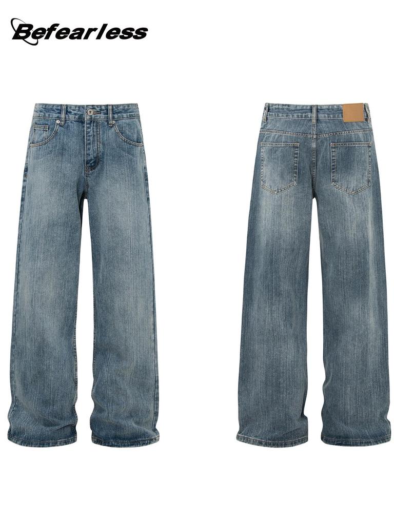 Unisex Retro Bootcut Jeans: 15.5oz Washed Heavyweight, Loose Fit Casual Pants