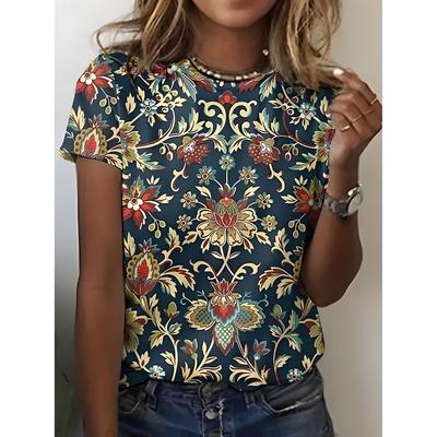 Women's T-shirt Pattern Paisley Retro Fashion Casual Short Sleeve Round Neck Regular Top Daily Weekend Beach Wear Printed Summer