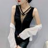 Temperament V-neck Tank Top Women's Fashionable Hot Diamond Mesh Sleeveless T-shirt Women's Western-style Base Top