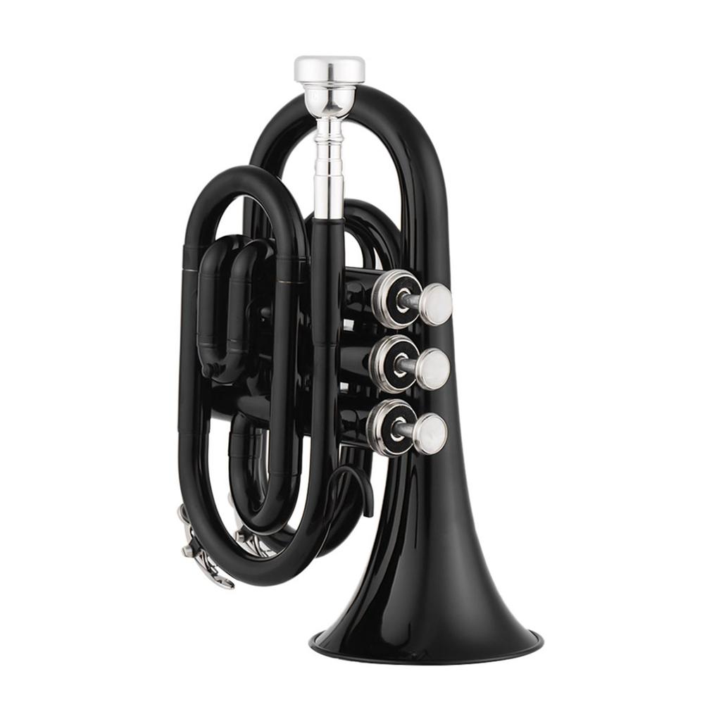 Mini Pocket Trumpet Bb Flat Brass Material Wind Instrument with Mouthpiece Gloves Cleaning Cloth Carrying Case