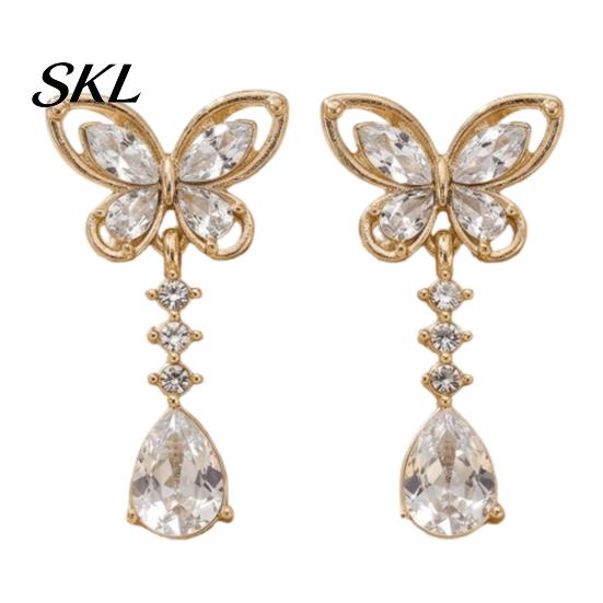 Dangle Earrings for Women 1 Pair Butterfly Drop Women, Inlay Teardrop Zirconia Earrings, Romantic Date Night Jewelry Sparkly Rhinestone Banquet Party