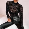 Women's Autumn Fashion Striped See-Through Bodysuit - Slim Fit, Long Sleeve, Casual Base Layer