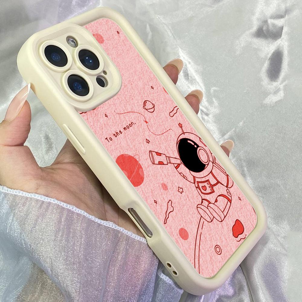 JT216 Cute Pink Astronaut Flying for iPhone 17 16 15 14 Pro Max Samsung S26 S25 Ultra A17 A16 A07 A56 A15 A06 Xiaomi 15T Redmi 15c 14C Soft TPU Case