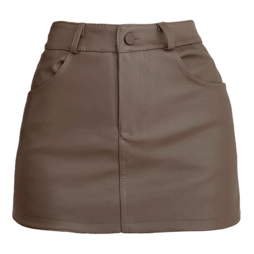 Schwarzer PU Midirock: Hochtaillierter strukturierter A-Linien-Bodycon-Lederrock, Superkurz für heiße Mädchen, Frühjahrskollektion 2025.