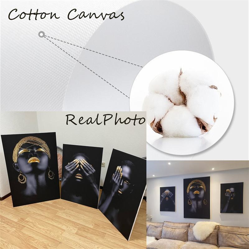African Woman Art Black And Gold Portrait Canvas Paintings Poster Print Wall Art Picture Home Decor For Living Room Frameless