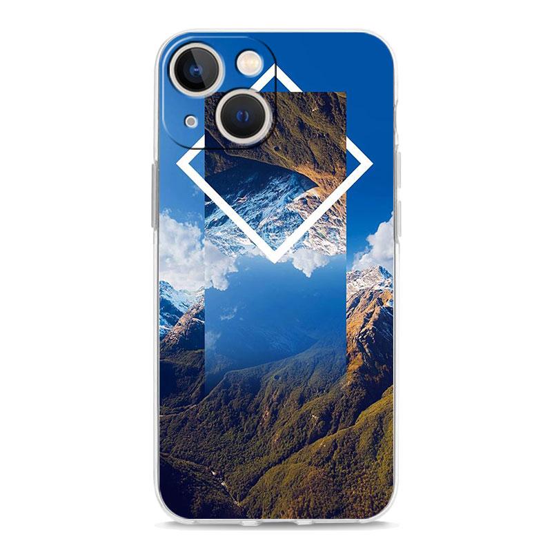 Phone Case For iPhone 15 14 13 12 Mini 11 Pro Max XS X XR 7 8 Plus Clear Shockproof Silicone TPU Cover Forest Geometry Wood