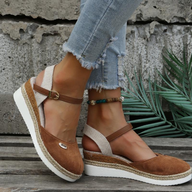 Sommer Damen Leinen Uni 6cm Keilsandalen Bohemian Handarbeit Damen Lässig Bequem Espadrilles Plateau Pumps Schuhe