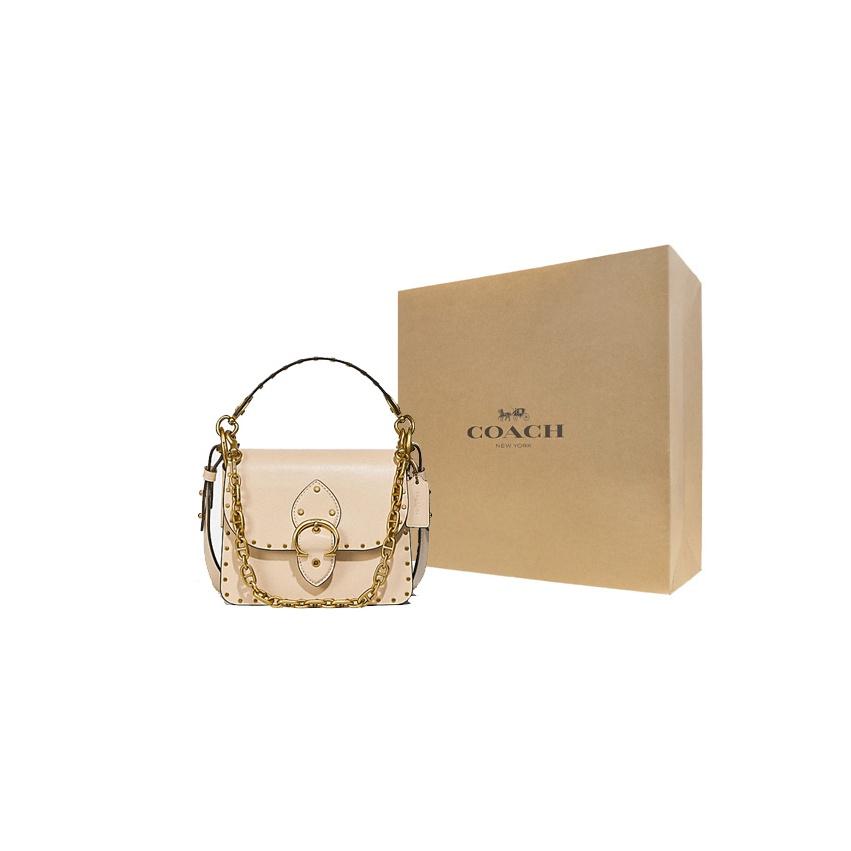 Coach Beat 18 Vintage Studded Chain Leather Square Crossbody Bag Women Bags Off-White 4600-B4IY
