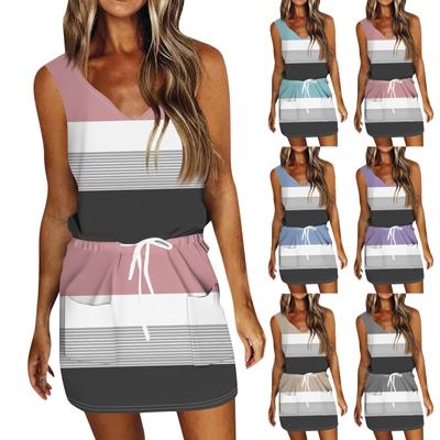 Ärmelloses Kleid für Damen, lässiges bedrucktes Sommerkleid, ärmelloses Kleid mit Taschen