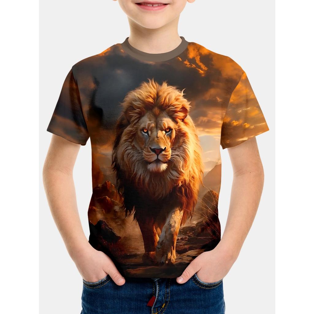 Kinder Jungen Kleidung Cooles Löwen 3D-Druck Oberteile Kind -shir T-Shirt T-shirty 2024 Kinder Frühlingskleidung Top Shirts Kurzarm