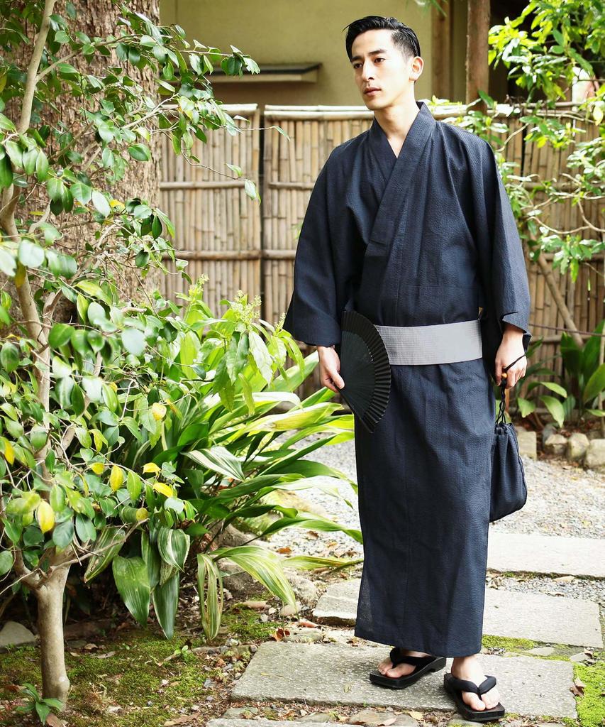 Shop Yukata Set Shingen XL Indigo Seersucker Leicht für den Sommer Traditionell Japanisch Japanischer Gentleman [Rochelle] Ziggy's Herren 6-teilig (Yukata, Obi,