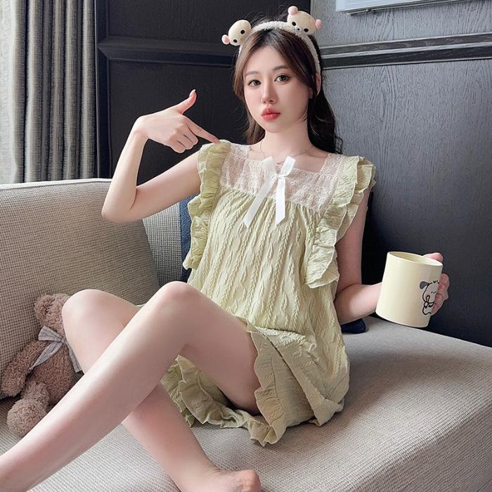 Damen 2024 Sommer Niedliches Prinzessinnenstil Ärmelloses Pyjama-Set - Lockere Passform für Zuhause oder Draußen