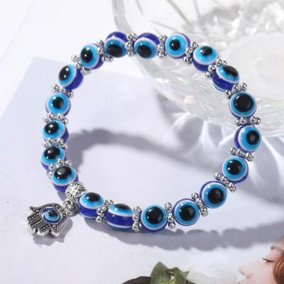 Retro Blaues Böses Auge & Fatima Hand Perlenarmband