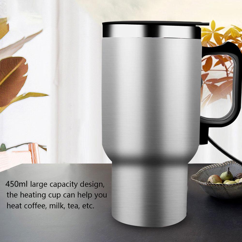   Car Cup Electric Kettle Heating Cup Stainless Steel Insulated Bottle 450ml Portable Travel Mug for Coffee Tea Milk in Car Silver 12.0V  