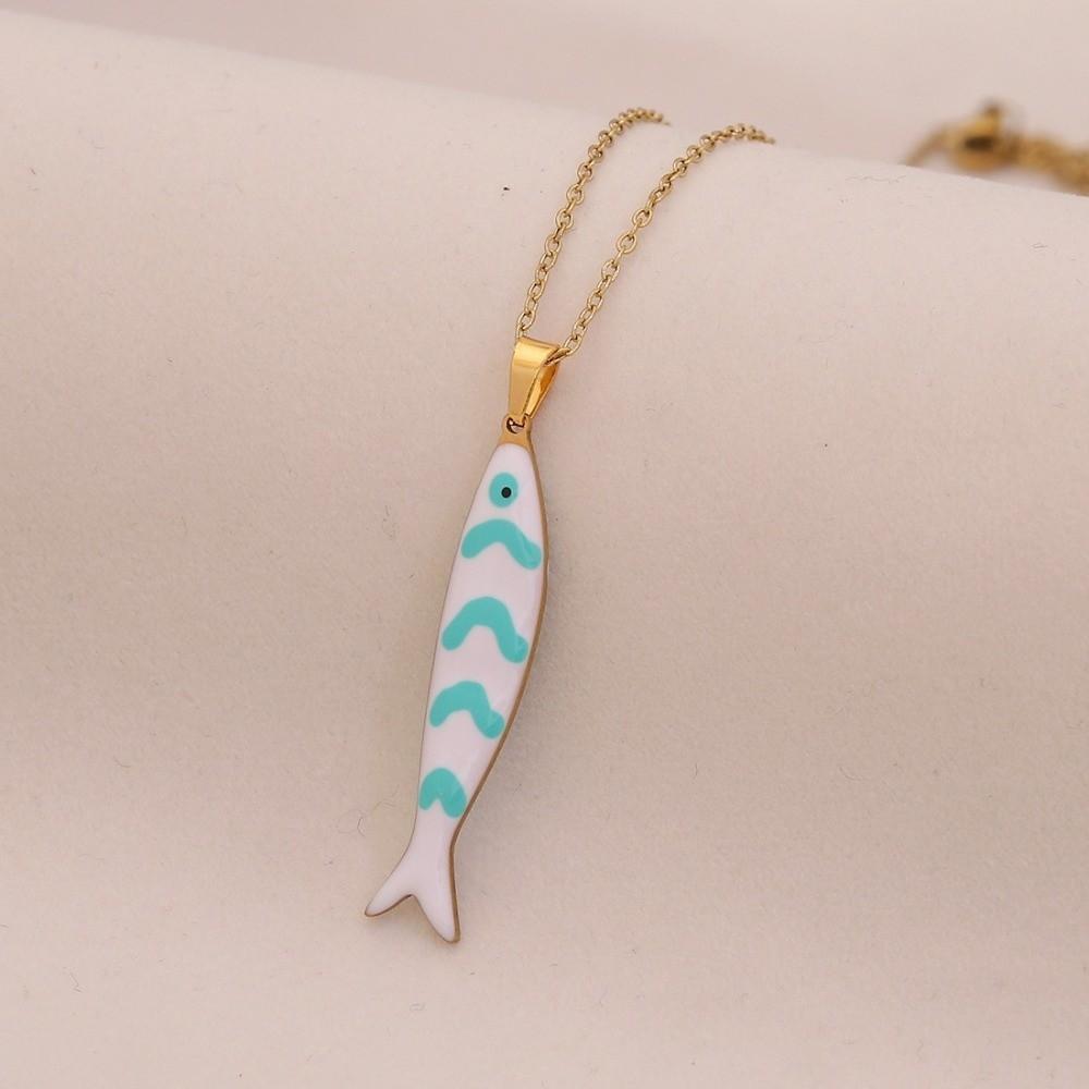 Stainless Steel Stripe Fish Charms Pendant Enamel Lovely Design Marine Organisms Jewelry Lightweight Gold Plated
