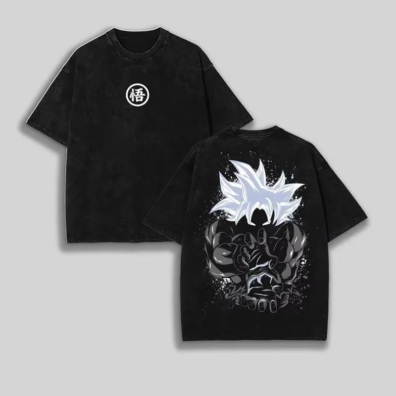 

Goku Ultra Instinct T Shirt Unisex Acid Wash Oversized Anime Silver Hair Cotton Vintage Gym Streetwear Splatter Graphic Back Tee M