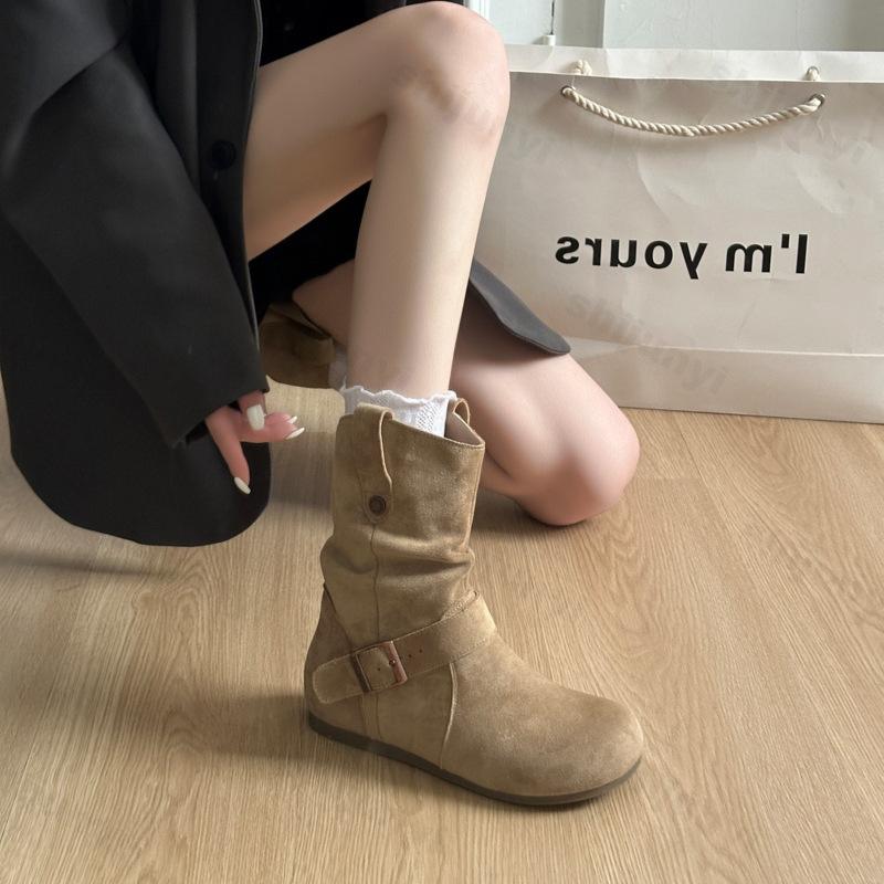 Autumn Women Ankle Boots 2026 New Fashion Flats Causal Shoes Suede Chelsea Short Boots Anti Slip Retro Cowboy Boots Botas Mujer