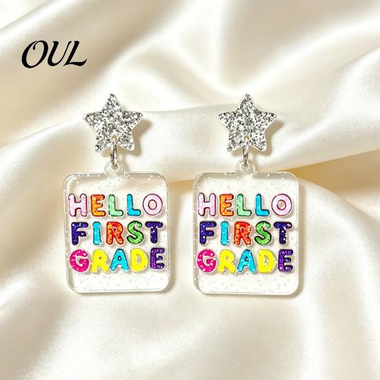 Cute Glitter Accessories 1 Pair Back to School Earrings, Colorful Acrylic Letter Dangle Creative Season Jewelry Drop First Day of Appreciation