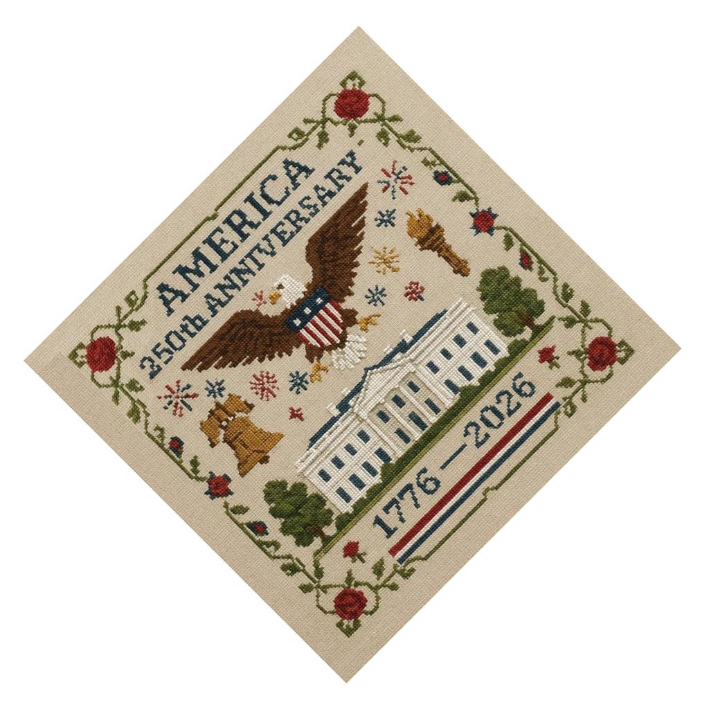 US 250th Anniversary Cross Stitch Kit Personalized Patriotic Cross Stitch Commemorative Embroidery for Beginners Stamped