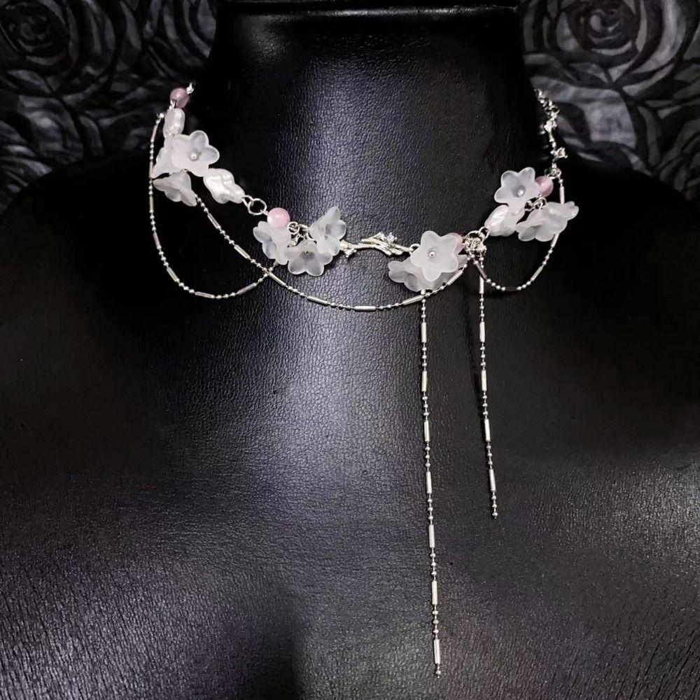 Light Luxury Sakura Necklace French Design Lockbone Chain Tassel Necklace  Niche Collection