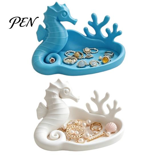 Seahorse Jewelry Dish Coral Tray, 3D Printed Ocean Themed Ring Earring Small Accessory Holder Holder, Decorative Trinket for Vanity Table Desktop