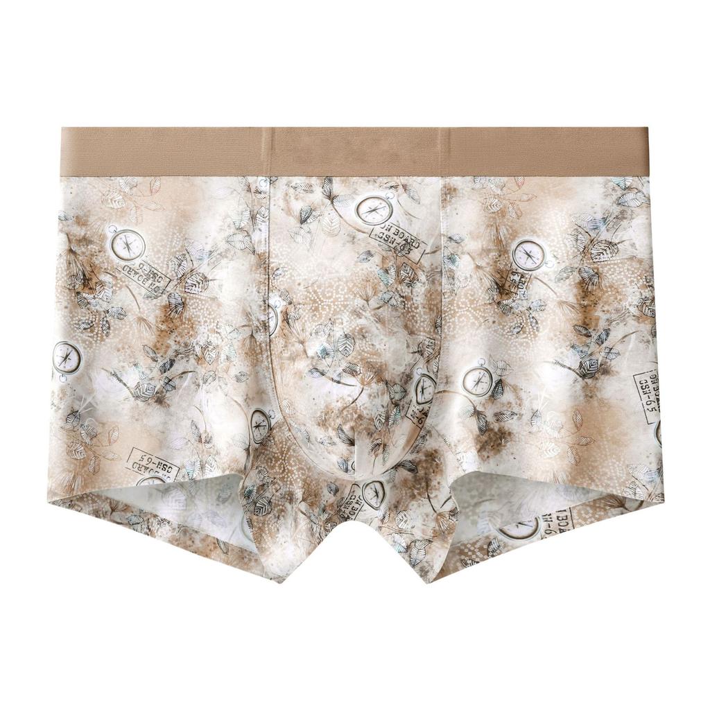 Women's Spring and Summer Print Quick Dry Sweat-absorbing No Trace Mid Waist Flat Angle Briefs